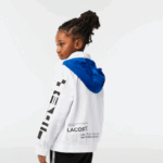 Lacoste מעיל דוחה מים ברדס נשלף DZ4D0D3240 לבן כחול שחור 9cw ילדים - Image 3