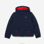 Lacoste מעיל טפטה עם ברדס רקמת תנין DZ4D0D3221 כחול כהה אדום 7pe ילדים - Image 5