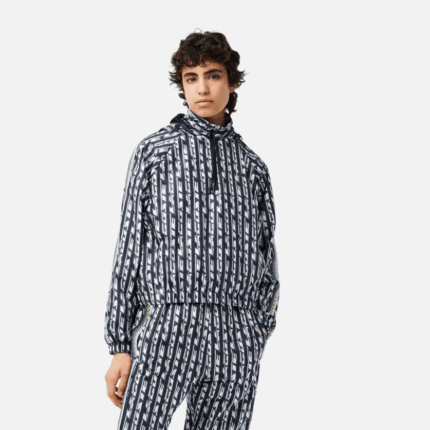 Lacoste מעיל טרנינג עם קפוצ'ון גדול מדי DZ4D0D2437 שחור כחול לבן zi8 נשים
