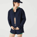 Lacoste מעיל ניילון ספורטיבי קל רוכסן ורשת DZ4D0D2633 כחול כהה ירוק bwy נשים - Image 4