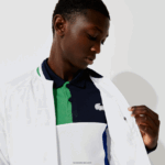 Lacoste מעיל ספורטיבי קל משקל עמיד במים DZ4D0D1321 לבן נייבי כחול לבן ירוק gqe גברים - Image 3