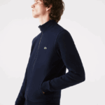 Lacoste מעיל צמר פיקה צווארון סטנד רוכסן DZ4D0D1035 כחול כהה 166 גברים - Image 2