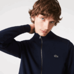 Lacoste מעיל צמר פיקה צווארון סטנד רוכסן DZ4D0D1035 כחול כהה 166 גברים - Image 6