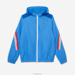 Lacoste מעיל קפוצ'ון פוליאסטר ממוחזר טניס DZ4D0D380 כחול לבן wxi גברים - Image 4