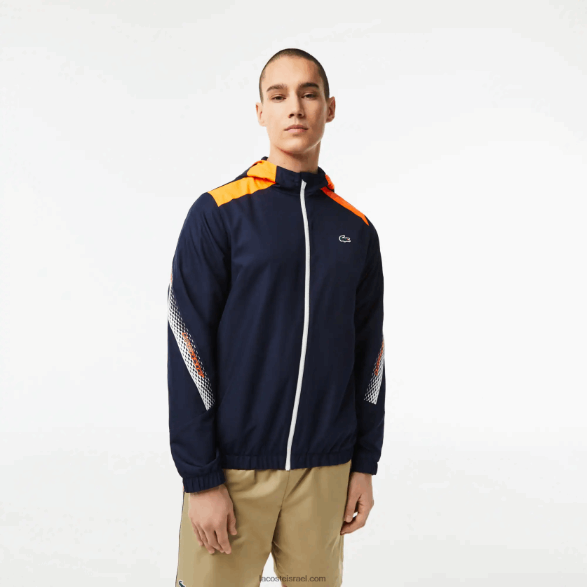 lacoste_d79ed7a2d799d79c_d7a7d7a4d795d7a6d795d79f_d7a4d795d79cd799d790d7a1d798d7a8_d79ed79ed795d797d796d7a8_d798d7a0d799d7a1.png Lacoste מעיל קפוצ'ון פוליאסטר ממוחזר טניס DZ4D0D379 כחול כהה כתום לבן ag4 גברים - Image 1