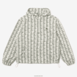 Lacoste מעיל רוח בדוגמת מונוגרמה חיה DZ4D0D1291 לבן ירוק pt2 גברים - Image 5