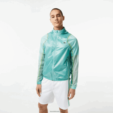 Lacoste מעיל רוח עם ברדס עמיד למים ספורט DZ4D0D1 מנטה br8 גברים