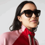 Lacoste משקפי שמש סגלגלים מעור קרוקו אצטט DZ4D0D2920 שחור מט 001 נשים