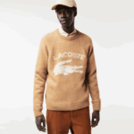 Lacoste סוודר אלפקה בשילוב תנין ניגודיות ממותג DZ4D0D1465 לבן בז' fp9 גברים