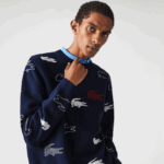 Lacoste סוודר אקארד מכותנה אורגנית תוצרת צרפת DZ4D0D1629 שחור/לבן אה גברים - Image 2