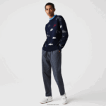 Lacoste סוודר אקארד מכותנה אורגנית תוצרת צרפת DZ4D0D1629 שחור/לבן אה גברים