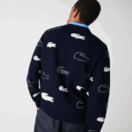 Lacoste סוודר אקארד מכותנה אורגנית תוצרת צרפת DZ4D0D1629 שחור/לבן אה גברים - Image 3