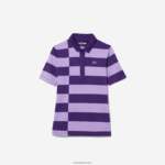 Lacoste סוודר גולף מבד ג'רזי פסים DZ4D0D2490 סגול 5 גרם נשים - Image 3
