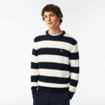 Lacoste סוודר ג'רזי מכותנה אורגנית עם פסים DZ4D0D439 שחור/לבן אה גברים