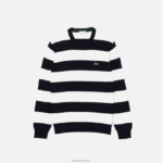 Lacoste סוודר ג'רזי מכותנה אורגנית עם פסים DZ4D0D439 שחור/לבן אה גברים - Image 5