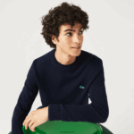 Lacoste סוודר ג'רסי צמר עם הדפס מנומר בכושר רגיל DZ4D0D1507 כחול כהה 7cg גברים
