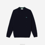 Lacoste סוודר ג'רסי צמר עם הדפס מנומר בכושר רגיל DZ4D0D1507 כחול כהה 7cg גברים - Image 4