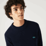 Lacoste סוודר ג'רסי צמר עם הדפס מנומר בכושר רגיל DZ4D0D1507 כחול כהה 7cg גברים - Image 5