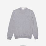 Lacoste סוודר כותנה אורגנית עם צווארון DZ4D0D1452 chine אפור cca גברים - Image 5