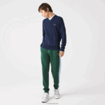 Lacoste סוודר כותנה אורגנית עם צווארון V DZ4D0D1325 blue chine 3gf גברים - Image 2