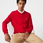 Lacoste סוודר כותנה אורגנית עם צווארון V DZ4D0D1324 אדום 240 גברים