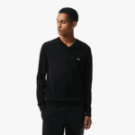 Lacoste סוודר כותנה אורגנית עם צווארון V DZ4D0D1323 שחור 031 גברים