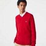 Lacoste סוודר כותנה אורגנית עם צווארון V DZ4D0D1324 אדום 240 גברים - Image 3