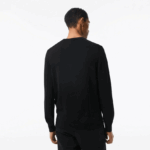 Lacoste סוודר כותנה אורגנית עם צווארון V DZ4D0D1323 שחור 031 גברים - Image 3