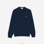 Lacoste סוודר כותנה אורגנית עם צווארון V DZ4D0D1325 blue chine 3gf גברים - Image 5