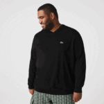 Lacoste סוודר כותנה אורגנית עם צווארון V DZ4D0D1323 שחור 031 גברים - Image 7