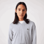 Lacoste סוודר כותנה אורגנית עם צווארון V DZ4D0D1568 chine אפור cca גברים