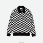 Lacoste סוודר לוח דמקה בכושר רגוע של מורשת DZ4D0D1590 שחור לבן 9 מ"ר גברים - Image 5