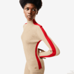Lacoste סוודר ללא תפרים להקות ניגודיות DZ4D0D2657 בז' אדום vsc נשים
