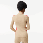 Lacoste סוודר ללא תפרים להקות ניגודיות DZ4D0D2657 בז' אדום vsc נשים - Image 3