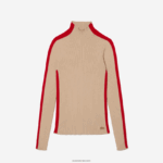 Lacoste סוודר ללא תפרים להקות ניגודיות DZ4D0D2657 בז' אדום vsc נשים - Image 5