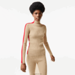 Lacoste סוודר ללא תפרים להקות ניגודיות DZ4D0D2657 בז' אדום vsc נשים - Image 6
