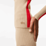 Lacoste סוודר ללא תפרים להקות ניגודיות DZ4D0D2657 בז' אדום vsc נשים - Image 7