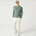 Lacoste סוודר סריג מחודד עם צווארון צוואר DZ4D0D1621 לבן ירוק בז' ayq גברים