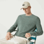 Lacoste סוודר סריג מחודד עם צווארון צוואר DZ4D0D1621 לבן ירוק בז' ayq גברים - Image 4