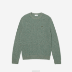 Lacoste סוודר סריג מחודד עם צווארון צוואר DZ4D0D1621 לבן ירוק בז' ayq גברים - Image 5