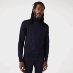 Lacoste סוודר צמר מרינו צווארון גולף DZ4D0D1592 כחול כהה 166 גברים - Image 2