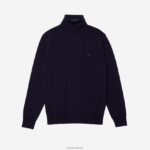 Lacoste סוודר צמר מרינו צווארון גולף DZ4D0D1592 כחול כהה 166 גברים - Image 4