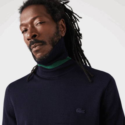 Lacoste סוודר צמר מרינו צווארון גולף DZ4D0D1592 כחול כהה 166 גברים
