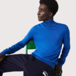 Lacoste סוודר צמר מרינו צווארון גולף DZ4D0D1594 כחול k1q גברים - Image 2