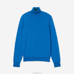 Lacoste סוודר צמר מרינו צווארון גולף DZ4D0D1594 כחול k1q גברים - Image 4