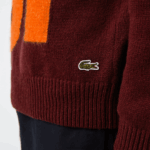 Lacoste סוודר צמר עם אותיות ניגודיות בהתאמה קלאסית DZ4D0D1449 כתום בורדו 7h7 גברים - Image 4
