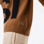 Lacoste סוודר צמר עם אותיות ניגודיות בהתאמה קלאסית DZ4D0D1448 חום שחור xp9 גברים - Image 4