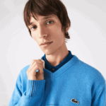 Lacoste סוודר צמר עם צווארון V DZ4D0D1553 כחול 4xa גברים - Image 4
