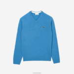 Lacoste סוודר צמר עם צווארון V DZ4D0D1553 כחול 4xa גברים - Image 5