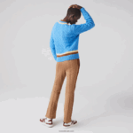 Lacoste סוודר צמר עם צווארון V DZ4D0D2636 כחול צהוב חום 060 נשים - Image 3